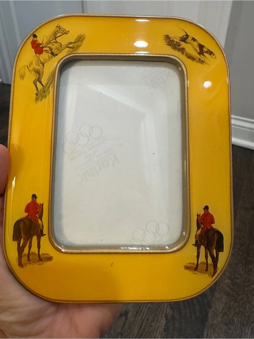 Vintage Fox Hunt Equestrian Enamel Picture Frame 40s